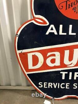Rare Dayton Pneus Thorobred Service Porcelaine Publicité Panneau Double Face