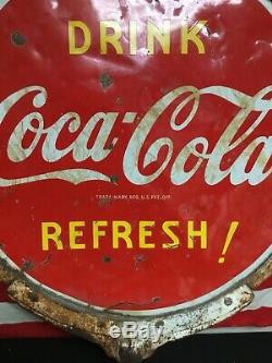 Rare Double Face 1941 Coca Cola Lollipop Signe Avec Support Original. Base De Non