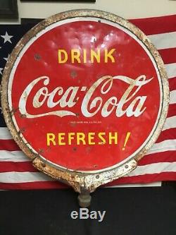 Rare Double Face 1941 Coca Cola Lollipop Signe Avec Support Original. Base De Non