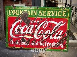 Rare Double Face Coca Cola Fontaine Service De Porcelaine 60x42 1930 États-unis Inscrivez-vous