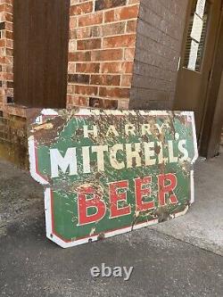 Rare Double Face Porcelaine Harry Mitchell's Bière Signe Texas 1930s