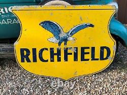 Rare Grand Original Vintage Richfield Gas Station Signe Gas Oil Double Sided Old