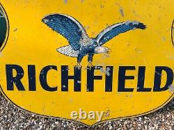 Rare Grand Original Vintage Richfield Gas Station Signe Gas Oil Double Sided Old