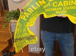 Rare Grande Plaque en Porcelaine Vintage Parlin Lake Recto Verso 30x15