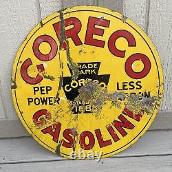 Rare Original Coreco Gasoline Double Sided Porcelain Sign Gas Oil Advertising
<br/>	  <br/>

 Traduction en français :  <br/> Rare Original Coreco Gasoline Double Face Enseigne en Porcelaine Publicité de Gaz et d'Huile