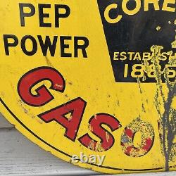 Rare Original Coreco Gasoline Double Sided Porcelain Sign Gas Oil Advertising<br/>  	  	
<br/>
Traduction en français : <br/> Rare Original Coreco Gasoline Double Face Enseigne en Porcelaine Publicité de Gaz et d'Huile