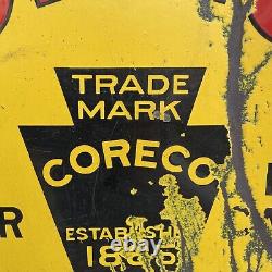 Rare Original Coreco Gasoline Double Sided Porcelain Sign Gas Oil Advertising 

	<br/>
 
<br/>
Traduction en français : <br/>Rare Original Coreco Gasoline Double Face Enseigne en Porcelaine Publicité de Gaz et d'Huile