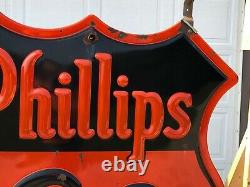Rare Original Vintage Phillips 66 Double Sided Porcelain Neon Sign Gas Oil Old