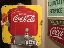 Rare Originale 1939 Porcelaine Bilaterale Distributeur Coca Cola Soda Fountain Signe