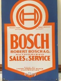 Rare! Plaque Originale En Porcelaine Double Face Bosch Sales & Service 16x24 Originale