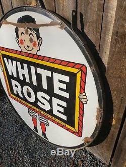 Rare Signe De Porcelaine Essence Rose Blanche De 48 Pouces. Double Face. Canadien
