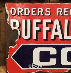 Rare Vintage Buffalo Co Fuel. Charbon Double Face Porcelain Bride 18 X 8 Connectez-vous