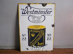 Rare Vintage Double Face Westminster Marque D'émail Publicitaire De Tabac De 30's