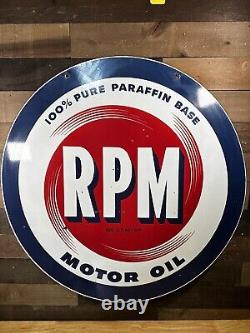Rare Vintage Double Sided RPM Motor Oil/Gas Porcelain Sign


<br/>		
Signe en porcelaine rare vintage à double face RPM Motor Oil/Gas
