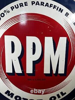 Rare Vintage Double Sided RPM Motor Oil/Gas Porcelain Sign<br/>
	Signe en porcelaine rare vintage à double face RPM Motor Oil/Gas