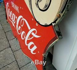 Rare Vintage Drink Coca-cola Fountain Déjeuner Porcelaine Signe Double Face