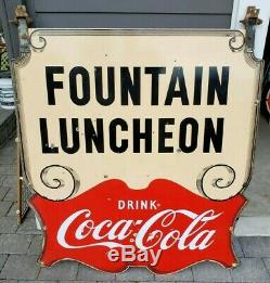 Rare Vintage Drink Coca-cola Fountain Déjeuner Porcelaine Signe Double Face