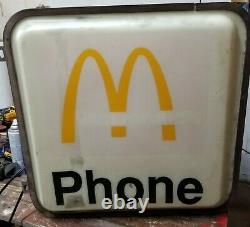Rare Vintage Ronald Mcdonalds Téléphone Booth Sign Flange Double Côté Éclairé