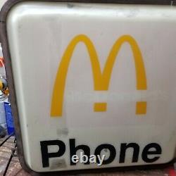 Rare Vintage Ronald Mcdonalds Téléphone Booth Sign Flange Double Côté Éclairé
