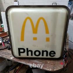 Rare Vintage Ronald Mcdonalds Téléphone Booth Sign Flange Double Côté Éclairé