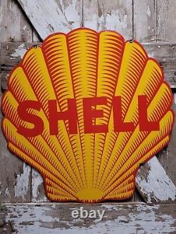 Rare Vintage Shell Porcelain 30 Double Sided Sign Us Gas Station Service Garage<br/> <br/> 	 Signe double face rare en porcelaine vintage de Shell de 30 pouces pour station-service et garage aux États-Unis