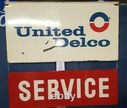 Rare Vintage United Delco Service Panneau Double Face 36 X 19 & 36 X 12 Gm Auto