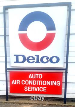 Rare enseigne de service de climatisation automobile DELCO originale - double face avec support