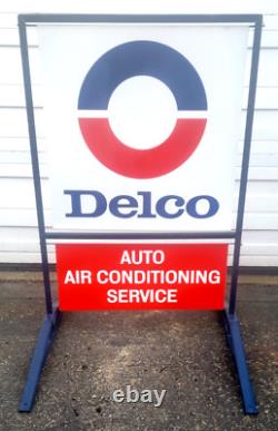 Rare enseigne de service de climatisation automobile DELCO originale - double face avec support