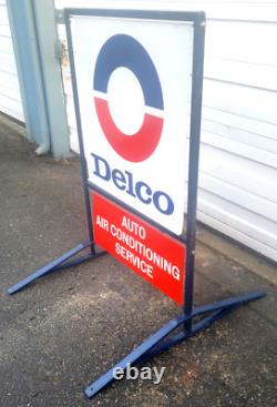 Rare enseigne de service de climatisation automobile DELCO originale - double face avec support