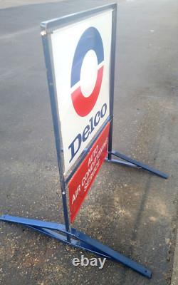 Rare enseigne de service de climatisation automobile DELCO originale - double face avec support