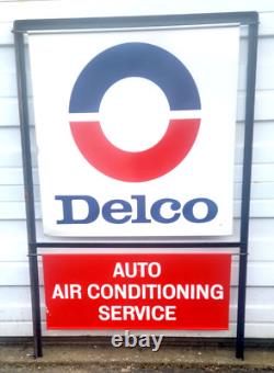 Rare enseigne de service de climatisation automobile DELCO originale - double face avec support