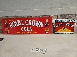 Royal Crown Cola Art Deco 1940 - Signe En Métal Double Face Pour Station D'essence Pop Soda