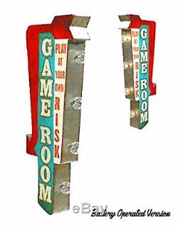 Salle De Jeux Gameroom Plug-in Double Face Rectangle En Métal Rustique Light Up Arrow Sign