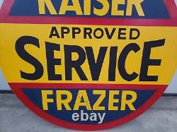 Service agréé Kaiser Frazer, panneau métallique double face de 22 pouces. L@@K RARE