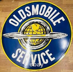 Service de gaz Oldsmobile, enseigne double face en porcelaine émaillée de 48 pouces en métal lourd