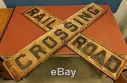 Signe De Crossbuck Crosstuck Double Face Ferroviaire 48 Vtg Original 48