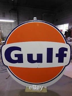 Signe De La Station D'essence Gulf Oil Vintage, 6 Pieds X 6 Pieds, En Porcelaine, À Double Face