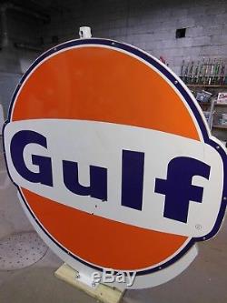 Signe De La Station D'essence Gulf Oil Vintage, 6 Pieds X 6 Pieds, En Porcelaine, À Double Face