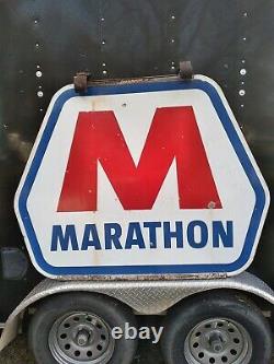 Signe De Publicité Double Sided De Station-service De Marathon De Porcelaine De Cru
