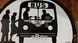 Signe Original Du Service De Police / Bus En Porcelaine À Double Face De Service Public 1953-1959nj