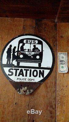 Signe Original Du Service De Police / Bus En Porcelaine À Double Face De Service Public 1953-1959nj
