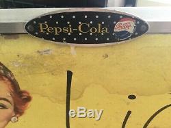 Signe Publicitaire Double Face En Carton Pepsi Cola Soda Vintage Avec Cadre Original