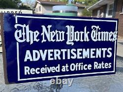 Signe en porcelaine à double face rare Vintage Original 1920s New York Times