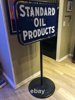 Standard Motor Oil Company Gas Station Curb Signe Double Sided Porcelain Antique