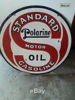 Standard Oil Polarine Moteur Porcelaine Signe Taille 30 Ronde Double Face