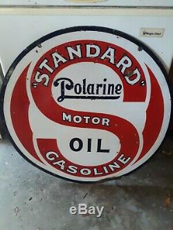 Standard Oil Polarine Moteur Porcelaine Signe Taille 30 Ronde Double Face