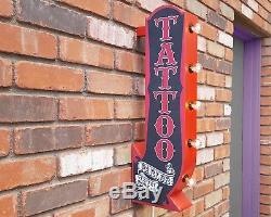 Tattoo Plug-in Ou Batterie Double Face Arrow Signe Lumineux De Chapiteau En Métal Rustique