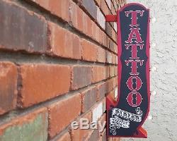 Tattoo Plug-in Ou Batterie Double Face Arrow Signe Lumineux De Chapiteau En Métal Rustique