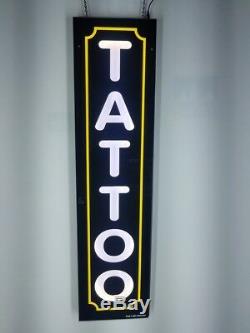 Tattoo Signe Avec Bordure Jaune, Signe De Led Boîte À Lumière, Couleur Blanche 12x48x2 Inc
