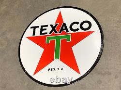 Texaco Essence/huile De Moteur Grand Panneau En Porcelaine Double Face Lourde (24 Pouces)